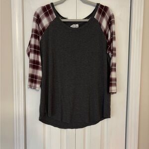 Gray and Plaid Raglan Sleeve Top